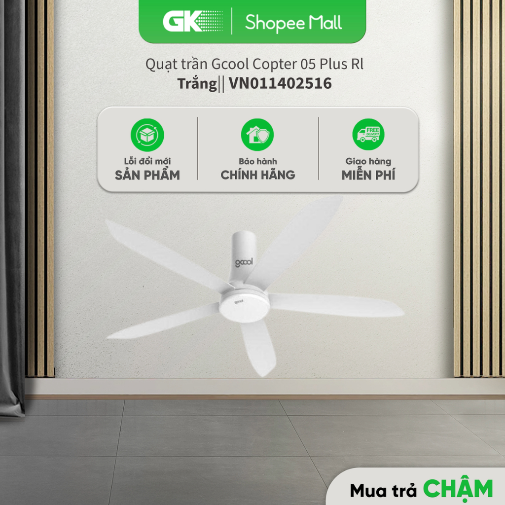 [GIAM200] VN011402516 Trắng| VN011402517 Bạc Ghi| VN011402518 Nâu Sữa Quạt Trần Gcool Copter 05 Plus