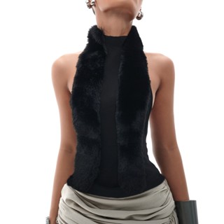 Áo ba lỗ lưới cổ ôm viền lông cá tính Y2K dự tiệc LINISS - BURNING TOP