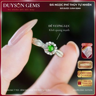  Nhẫn ngọc phỉ thúy cẩm thạch tự nhiên type A xanh Đế Vương Lục Duyson Gems nhẫn bạc Ý 925 Freesize 