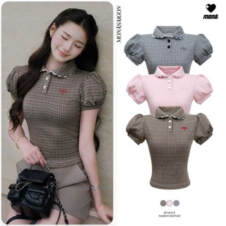 Áo polo nữ MONÁ cổ sen tay phồng hoạ tiết caro - SOLINE TOP