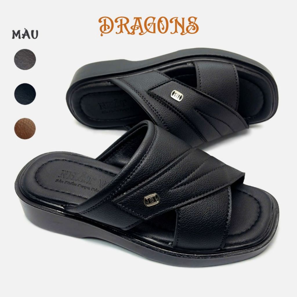Dép Da Nam Dragons M727 ,Dép Trung Niên Da Cao Cấp Đế PU Đúc Cao 4cm Bảo Hành 6 Tháng .