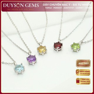  Dây chuyền bạc Ý ổ tròn đính đá tự nhiên Garnet- Topaz- Citrine- Peridot- Amethyst- Duyson Silver 
