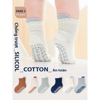 Tất trẻ em chống trượt Cao cấp SET 3 ĐÔI Chất liệu Cotton mềm mại co giãn dế phủ silicol chống trượt