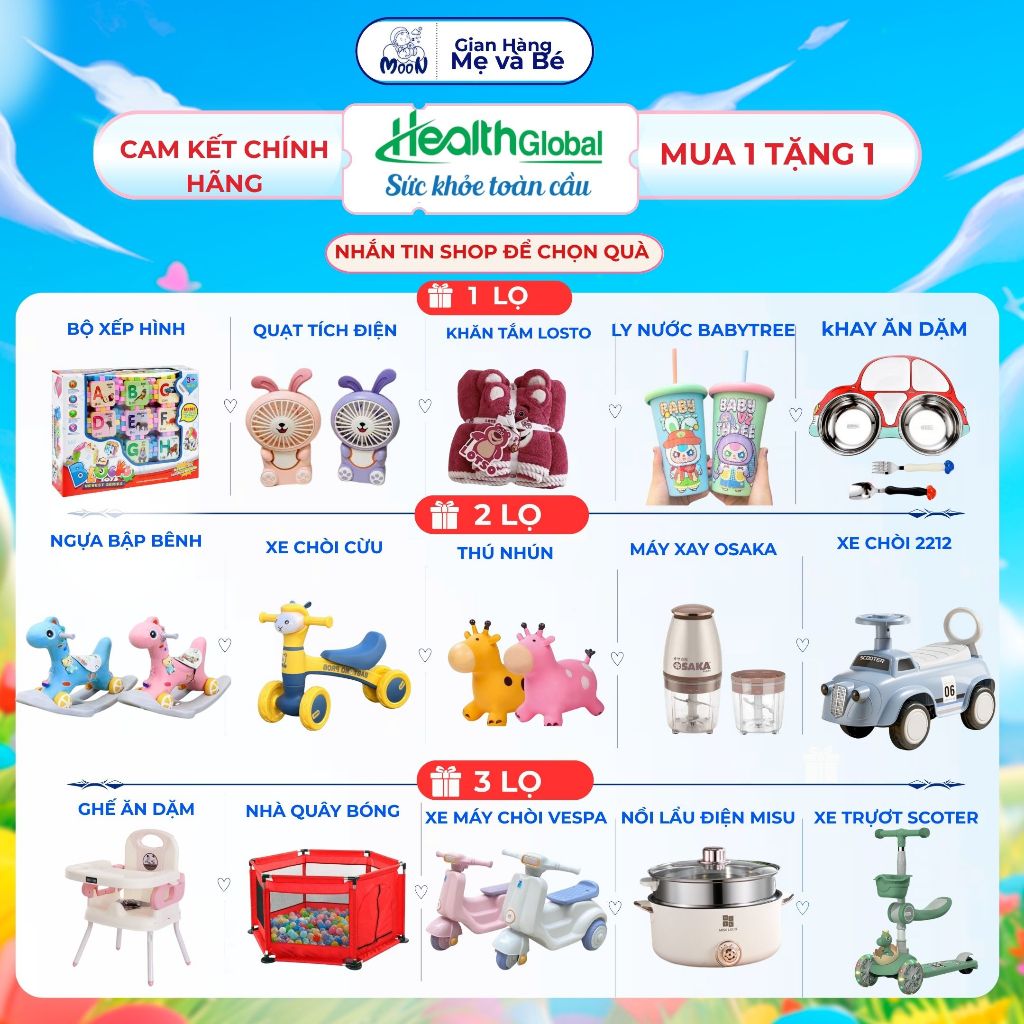 Bộ quà tặng sản phẩm HealthGlobal Các Mom lựa chọn quà theo banner từng sản phẩm nhé.