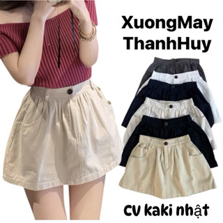 Chân Váy chất Kaki gió, Chân váy ngắn dáng A chất kaki có quần trong, dáng cạp cao CV387