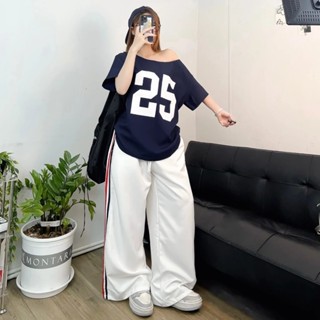 Áo thun nữ dáng rộng lệch vai cộc tay ,áo phông trễ vai số 25 màu xanh than mặc hai kiểu chất cotton dày dăn hottrend