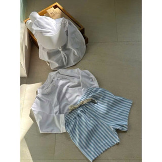 Set bơi có nón trắng rời em bé trai/ tay dài