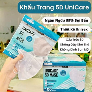 Thùng 200 Chiếc  Khẩu Trang 5D UNICARE Khẩu Trang 3 Lớp Ngăn Ngừa Khói Bụi Cản Tia UV Thế Hệ Mới
