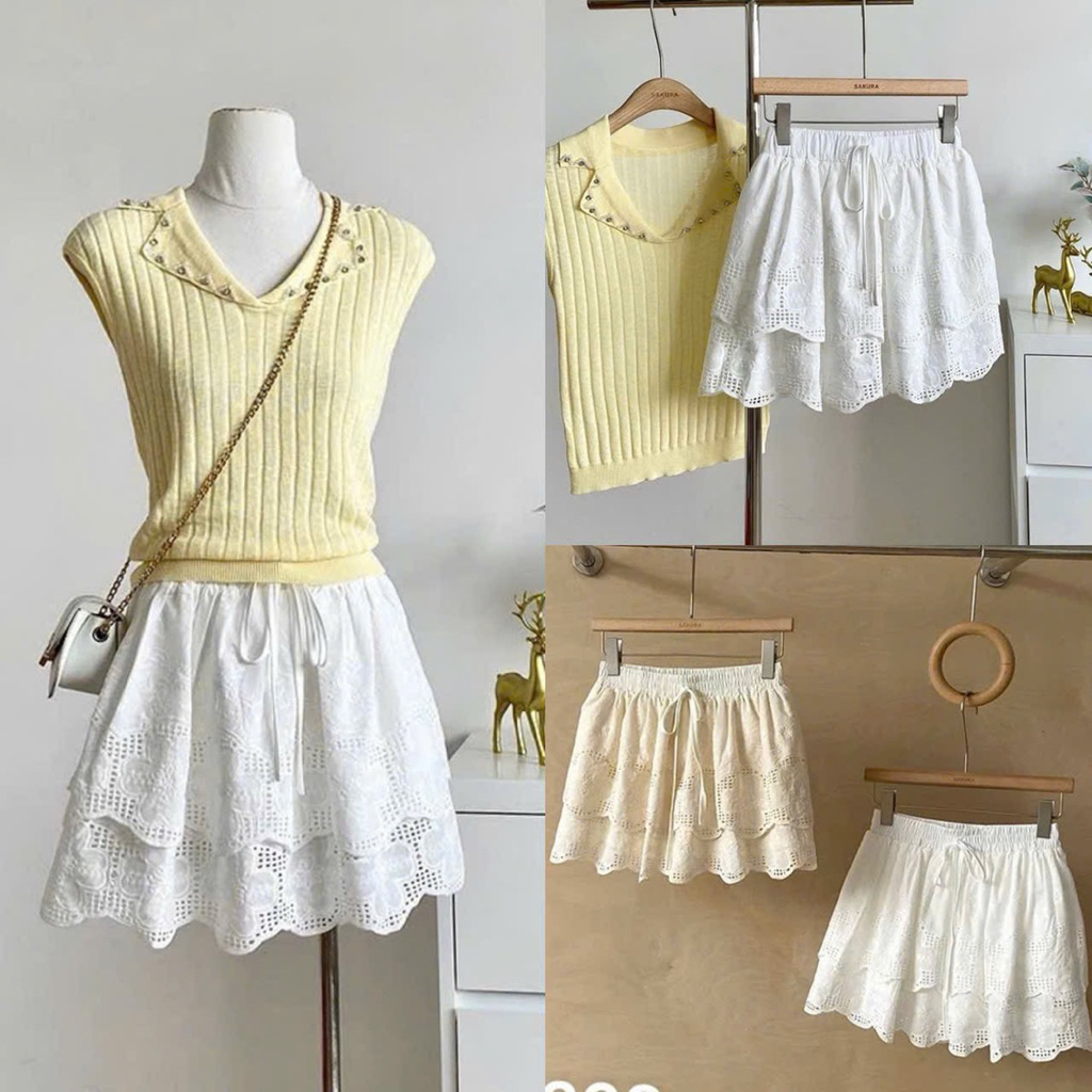 Chân Váy Dáng Ngắn Thô Ren Hoa Cạp Chun Hàng L1 Qccc Có Size S M L - Halinh Shop