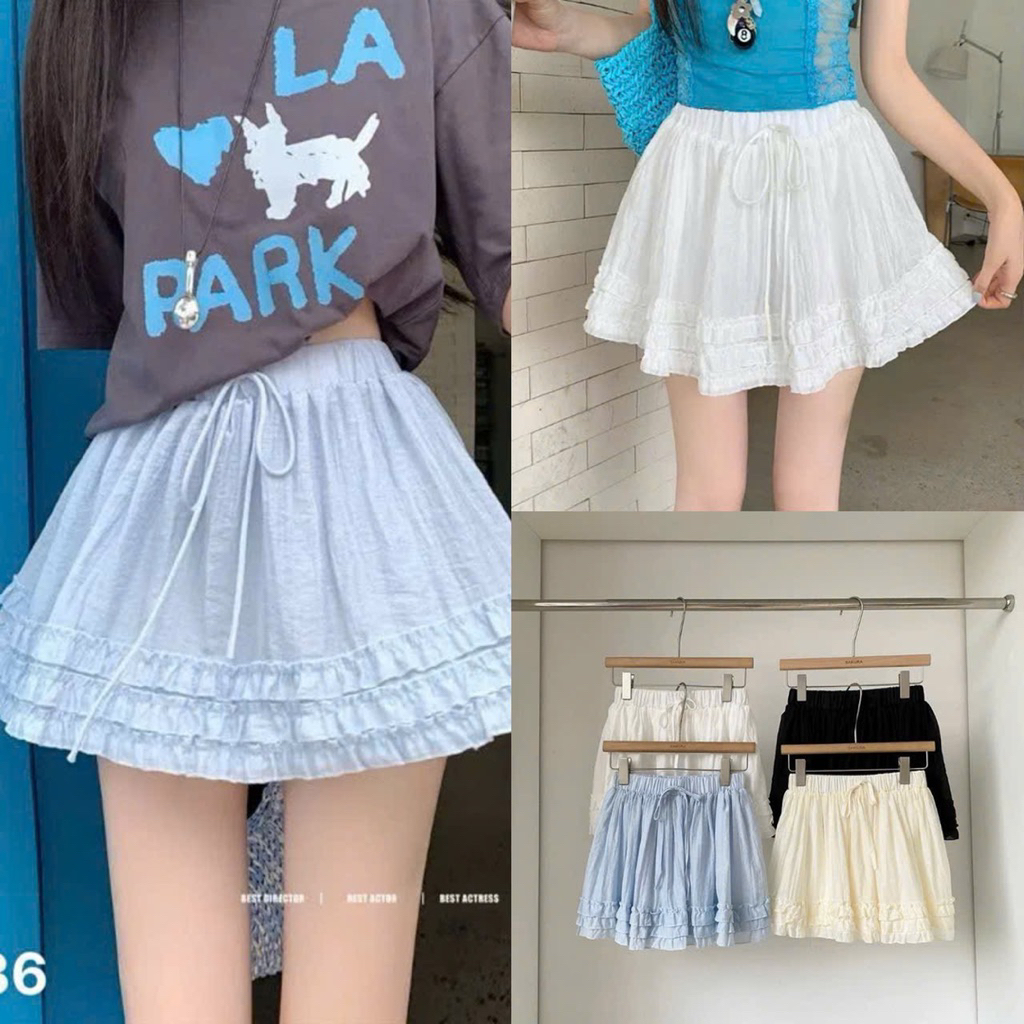 Chân Váy Dáng Ngắn Voan Đũi Bèo Có Size S M L - Halinh Shop - Chân Váy Voan Tầng Bèo Phối Dây Rút Có