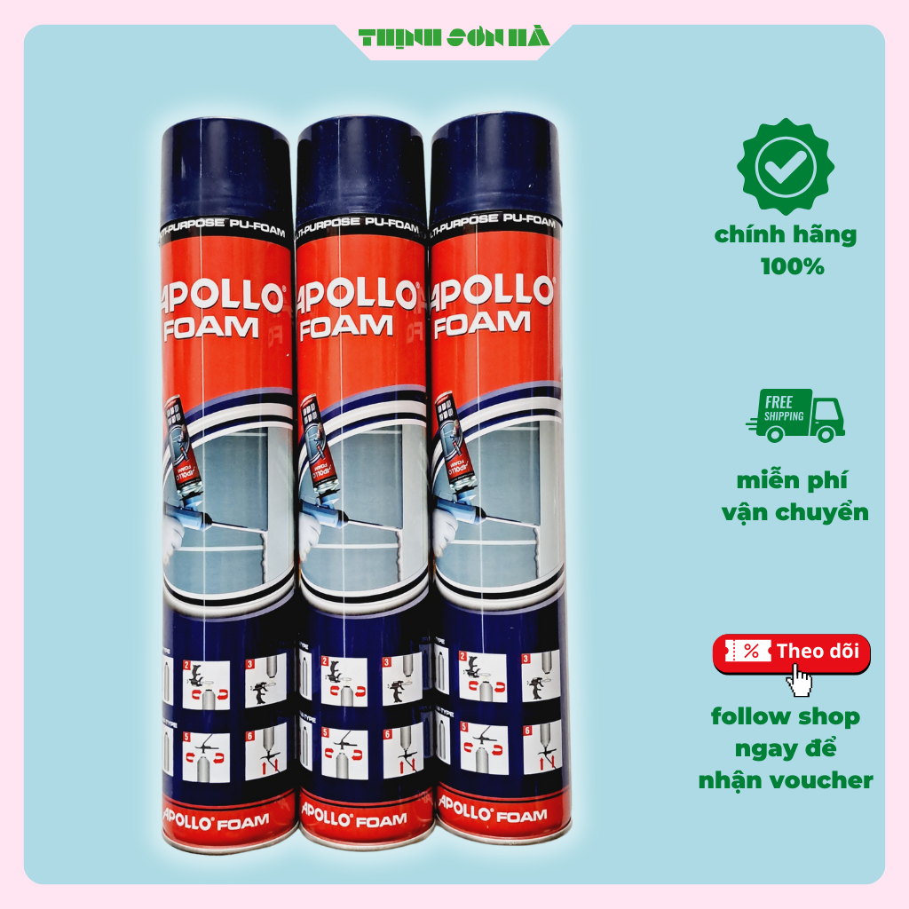  Combo 2 chai keo bọt nở Apollo Foam 750ml - Trám khe hở cách âm có vòi bơm chính hãng 