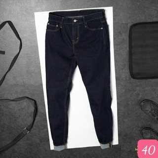  Quần jean nam không rách gối màu xanh đậm trơn chất bò co dãn 4 chiều đẹp form dáng skinny boy phố Havado MH40 mẫu mới 