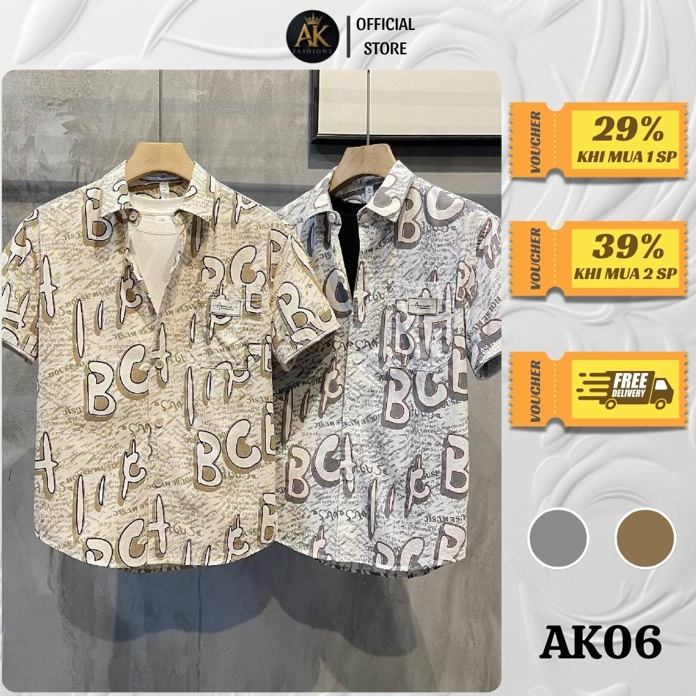 Áo Sơ Mi Nam Cộc Tay AK FASHIONS, Chất Vải Lụa Hàn Cao Cấp, Họa Tiết In Sắc Nét, Form Regular - AK06