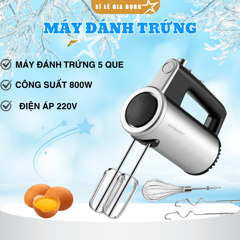 Máy Đánh Trứng Đánh Kem Cầm Tay 02017 Với 5 Mức Tốc Độ, Trộn Bột Inox 304 Cao Cấp