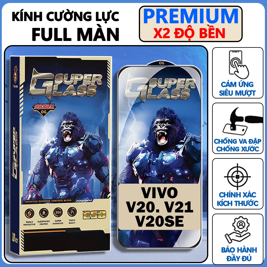Kính cường lực VIVO V20/ V20 SE /V21 Trong suốt full màn.Miếng dán bảo vệ màn hình