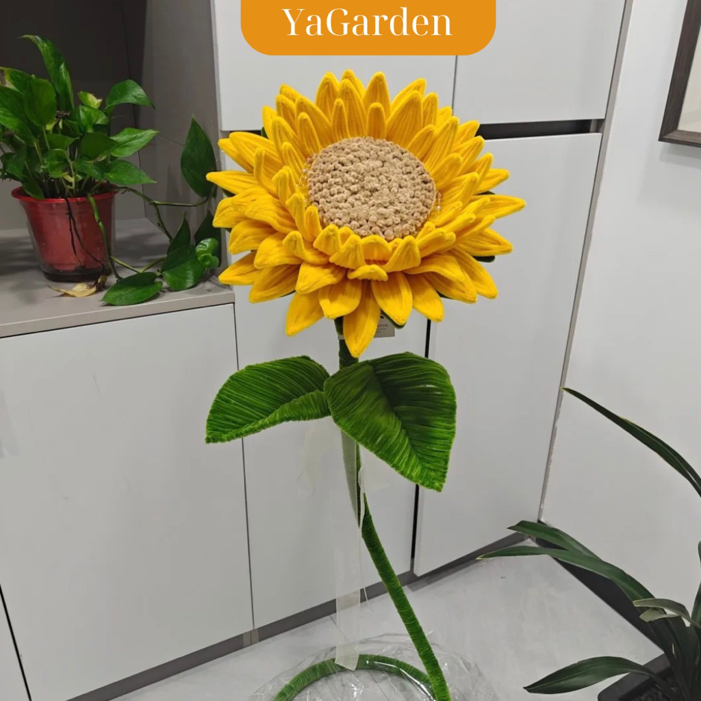 Hoa hướng dương khổng lồ kẽm nhung dài 2m đường kính hoa 50cm, Hoa hướng dương giả decor phòng sảnh 
