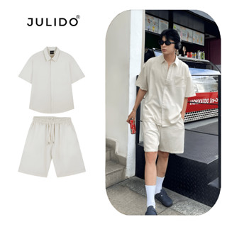 Bộ quần áo nam JULIDO Form Basic Menwear chất liệu đũi linen cộc tay đi biển