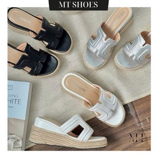Guốc Dép Xuồng Nữ Đế Cói Cao 7cm Quai Ngang Phối Viền Thời Trang Chất Mềm Nhẹ Đi Êm MT Shoes MD002