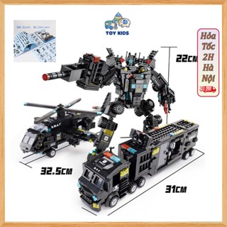   920 chi tiết  Bộ đồ chơi lắp ghép xếp hình cảnh sát robot du thuyền trực thăng xe swat máy bay 