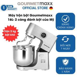 Máy trộn bột Gourmetmaxx 16L 2500W công nghệ 2 càng đánh bột của Mỹ- trộn 2 kg bột khô, 40 trứng, 3L kem