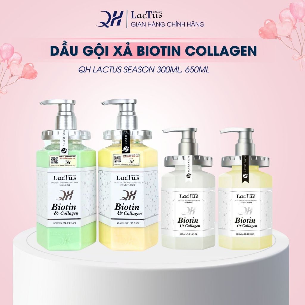 Dầu gội biotin collagen QH Lactus season dầu gội đầu cặp ngăn rụng tóc, giảm gàu cho da đầu dầu 15ml, 30ml, 650ml