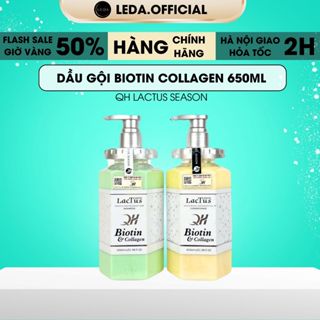 Dầu gội biotin QH Lactus season dầu gội đầu cặp ngăn rụng tóc, giảm gàu cho da dầu, Dầu gội biotin collagen 650ml