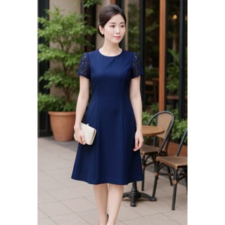 Đầm Xòe Nữ Dáng A Xuông , Thiết Kế Đơn Giản , Sang Trọng , Phối Tay Ren , Xanh Đen - Đỏ Đô - Đen , Đủ Size