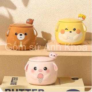 Cốc Uống Nước có nắp kèm thìa Cốc Sứ kèm hộp Decor Chịu Nhiệt, gốm sứ an toàn cốc hoạt hình cute xinh yêu  Gomsudecor21