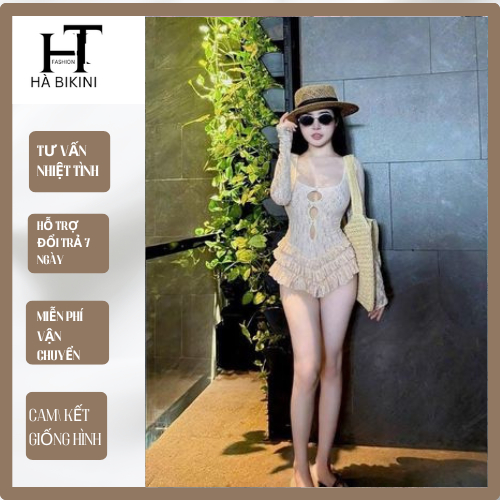 [Có Cúc] Đồ bơi đi biển BODYSUIT REN TAY DÀI vuông ôm sát body chân nhún bèo viền xếp tầng xinh xắn nhẹ nhàng [BKN 921] | BigBuy360 - bigbuy360.vn
