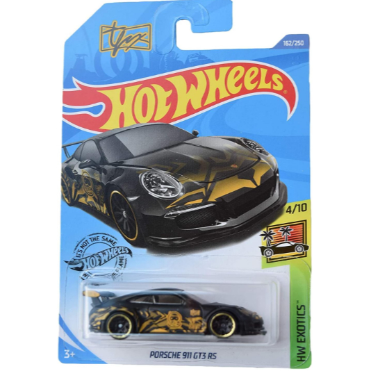 Xe mô hình tỉ lệ 1:64 CHÍNH HÃNG Hot Wheels Porsche 911 GT3 RS Tfox đen nhám tem vàng