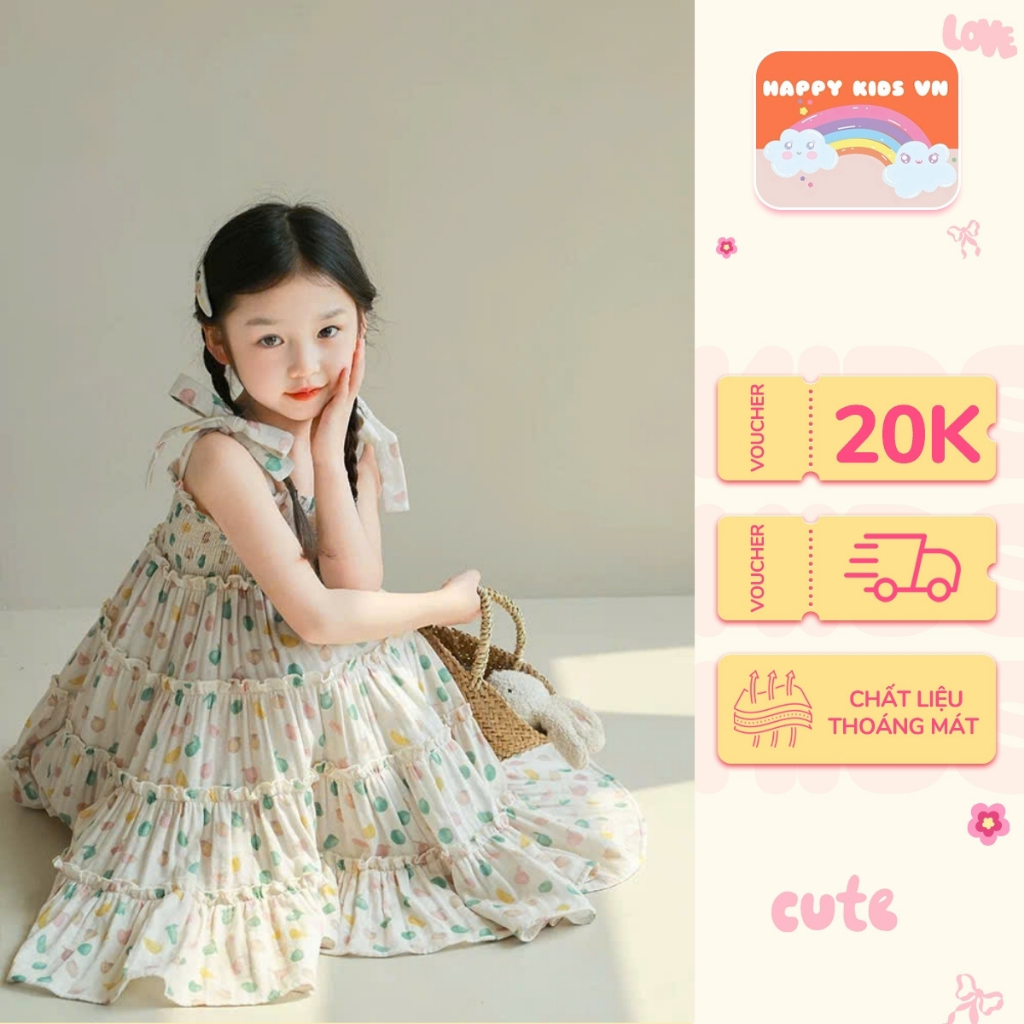 Váy 2 dây nàng thơ nhẹ nhàng cho bé gái từ 8-45kg cao cấp Happy Kids G63