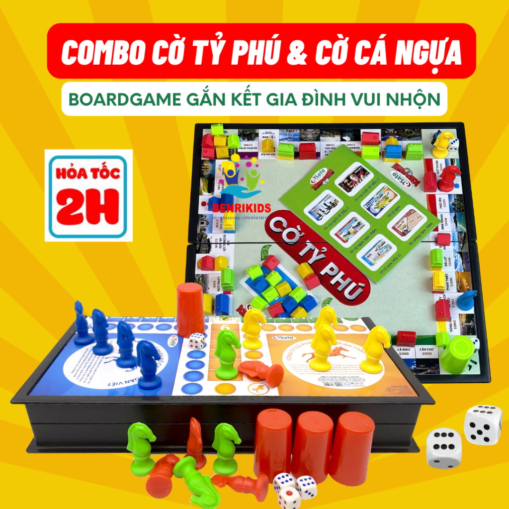 Combo Cờ Tỷ Phú Và Cờ Cá Ngựa, BoardGame Vui Nhộn Cho Gia Đình Hàng Cao Cấp, Bộ Cờ Cá Ngựa