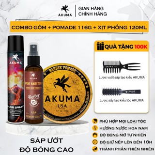 Combo Sáp Vuốt Tóc, Gôm Xịt Tóc, Xịt Tạo Phồng Tóc AKUMA Chính Hãng Tặng 2 Lược Khi Mua 2 Sản Phẩm