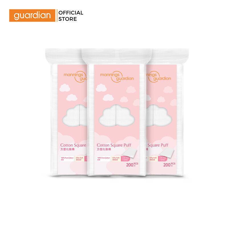 Bông Tẩy Trang Vuông Mannings Guardian Cotton Square Puff 200 Miếng x 3 Hộp