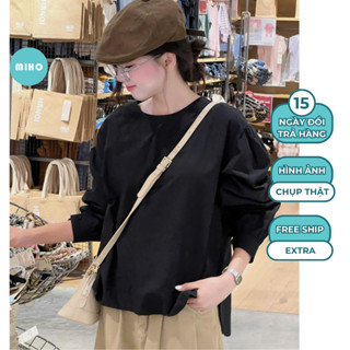 Áo sơ mi thô cổ tròn tay bồng dáng rộng Miho House