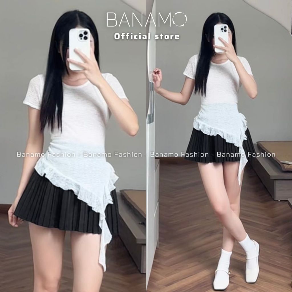 Áo thun nữ thiết kế BIGSIZE Banamo Fashion áo thun cộc tay nhún eo vạt chéo phối bèo mềm mại tôn dáng 3018 | BigBuy360 - bigbuy360.vn