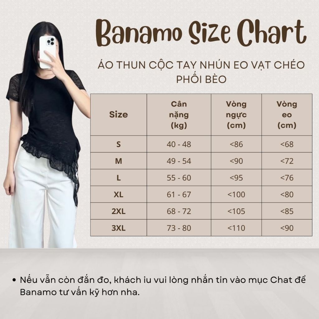 Áo thun nữ thiết kế BIGSIZE Banamo Fashion áo thun cộc tay nhún eo vạt chéo phối bèo mềm mại tôn dáng 3018 | BigBuy360 - bigbuy360.vn