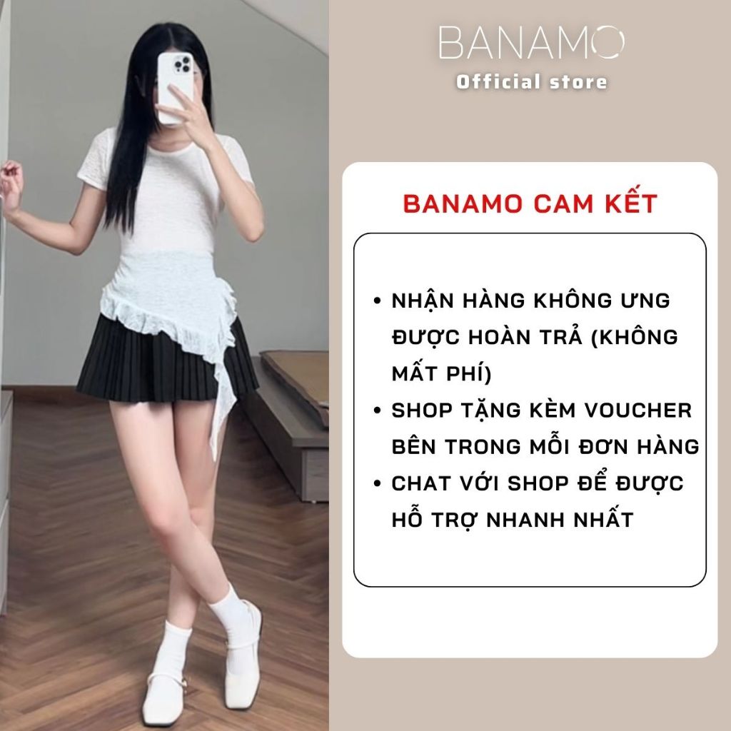 Áo thun nữ thiết kế BIGSIZE Banamo Fashion áo thun cộc tay nhún eo vạt chéo phối bèo mềm mại tôn dáng 3018 | BigBuy360 - bigbuy360.vn