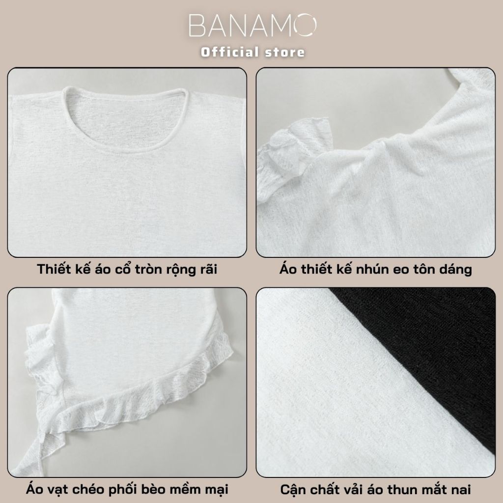 Áo thun nữ thiết kế BIGSIZE Banamo Fashion áo thun cộc tay nhún eo vạt chéo phối bèo mềm mại tôn dáng 3018 | BigBuy360 - bigbuy360.vn