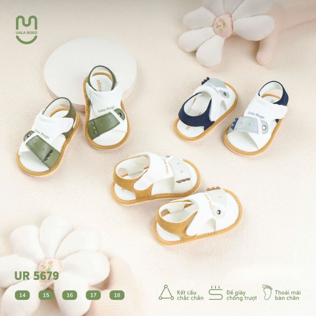 Dép bé trai bé gái tập đi Ualarogo sandal đế cao su chống trượt xăng đan quai dán điều chỉnh rộng chật 5679