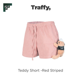  Quần Short Gấu TRAFFY Vải Kaki Sọc Hồng Unisex - Teddy Short Màu Đỏ Sọc Trắng 