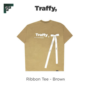  Áo Thun TRAFFY "Đín Nơ" SS1 Màu Nâu Nơ Trắng 100% Cotton Unisex 