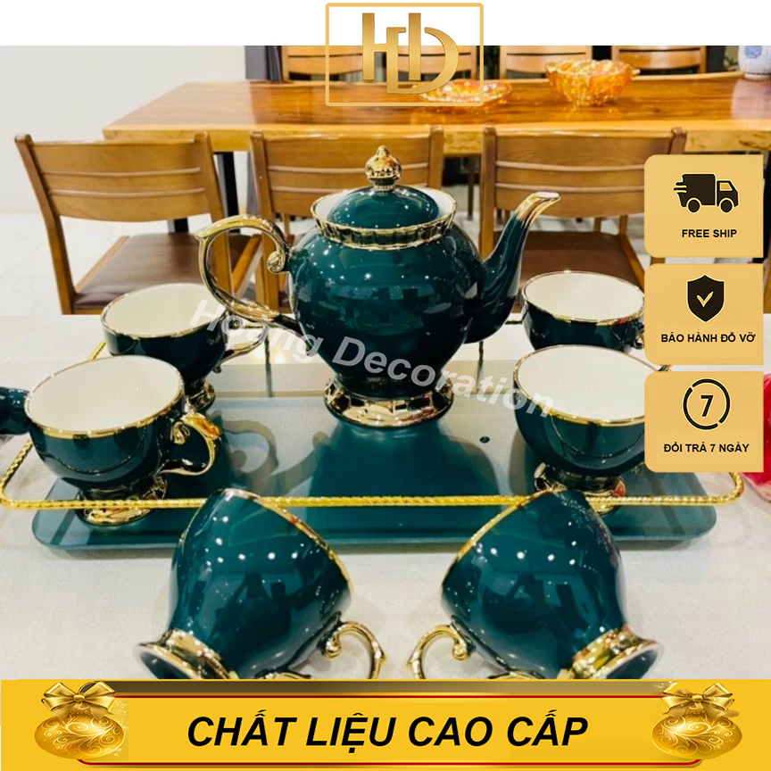 cốc chén. ấm chén pha trà màu xanh cổ vịt. Bộ ấm chén uống trà cao cấp