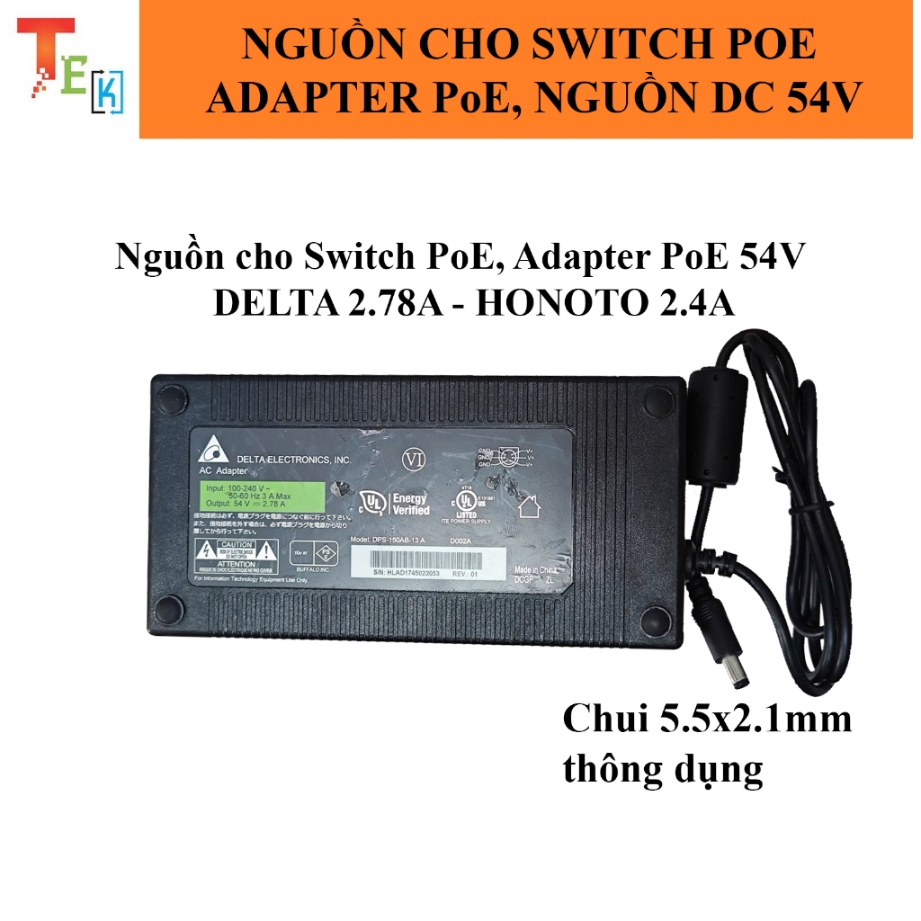 Nguồn cho Switch PoE, Adapter PoE 54V-2.78A 150W dùng cho switch POE Ruijie 209GC-P