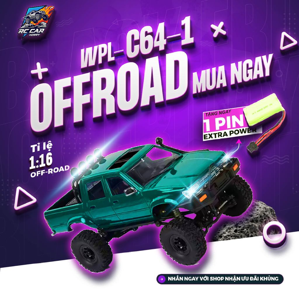 Xe địa hình điều khiển từ xa Toyota Hilux WPL C64-1 Tỷ lệ 1:16 4 bánh chủ động, có phanh