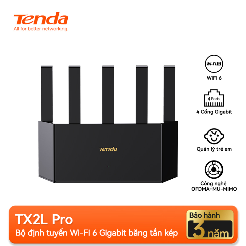 Bộ Phát WiFi Tenda TX2L Pro Chuẩn WiFi 6 AX1500 Mbps hỗ trợ EasyMesh - Hàng Chính Hãng