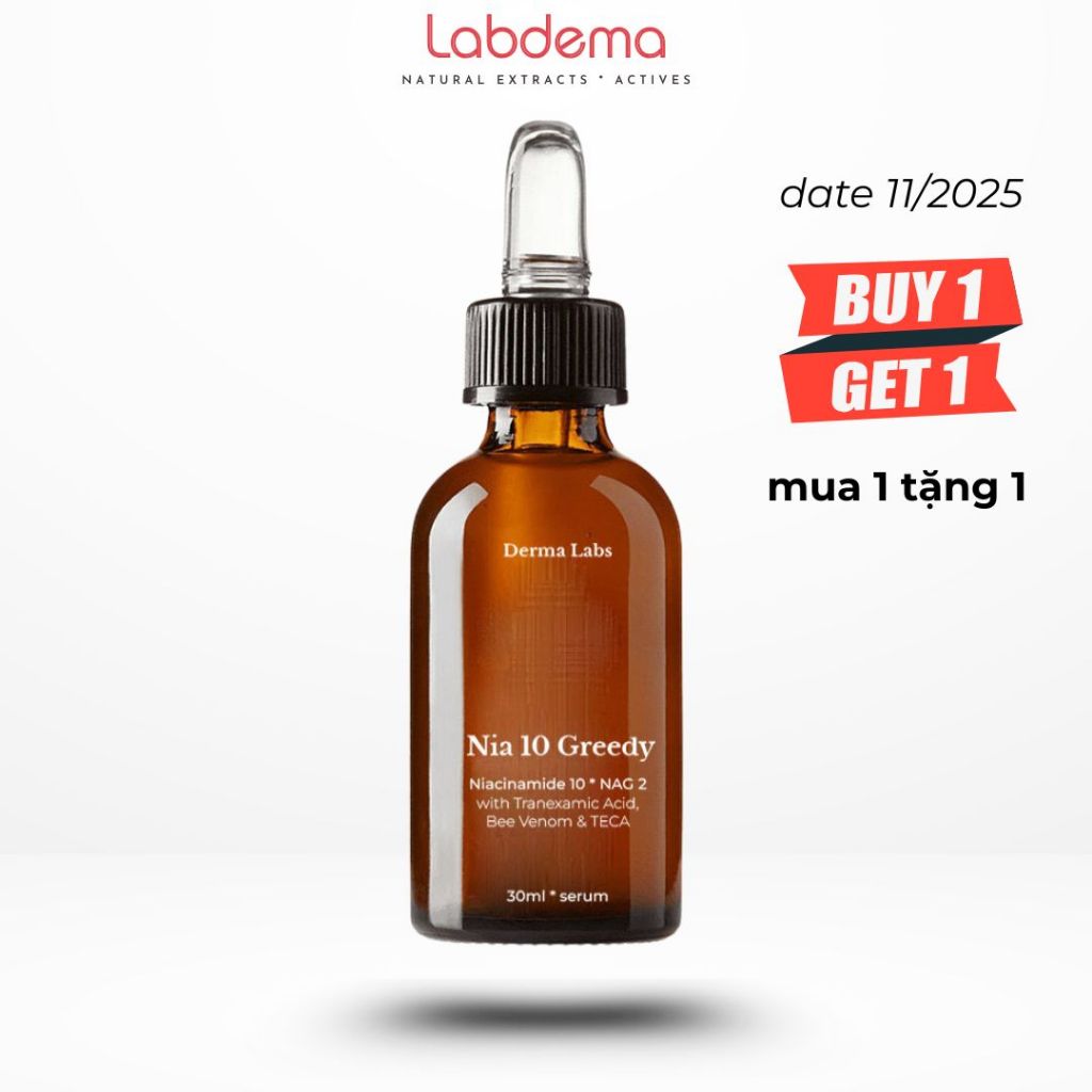Serum Nia 10 Greedy - Derma Labs (30ml) 10% niacinamide (B3) + 2% NAG, mờ thâm mụn, dưỡng trắng sáng
