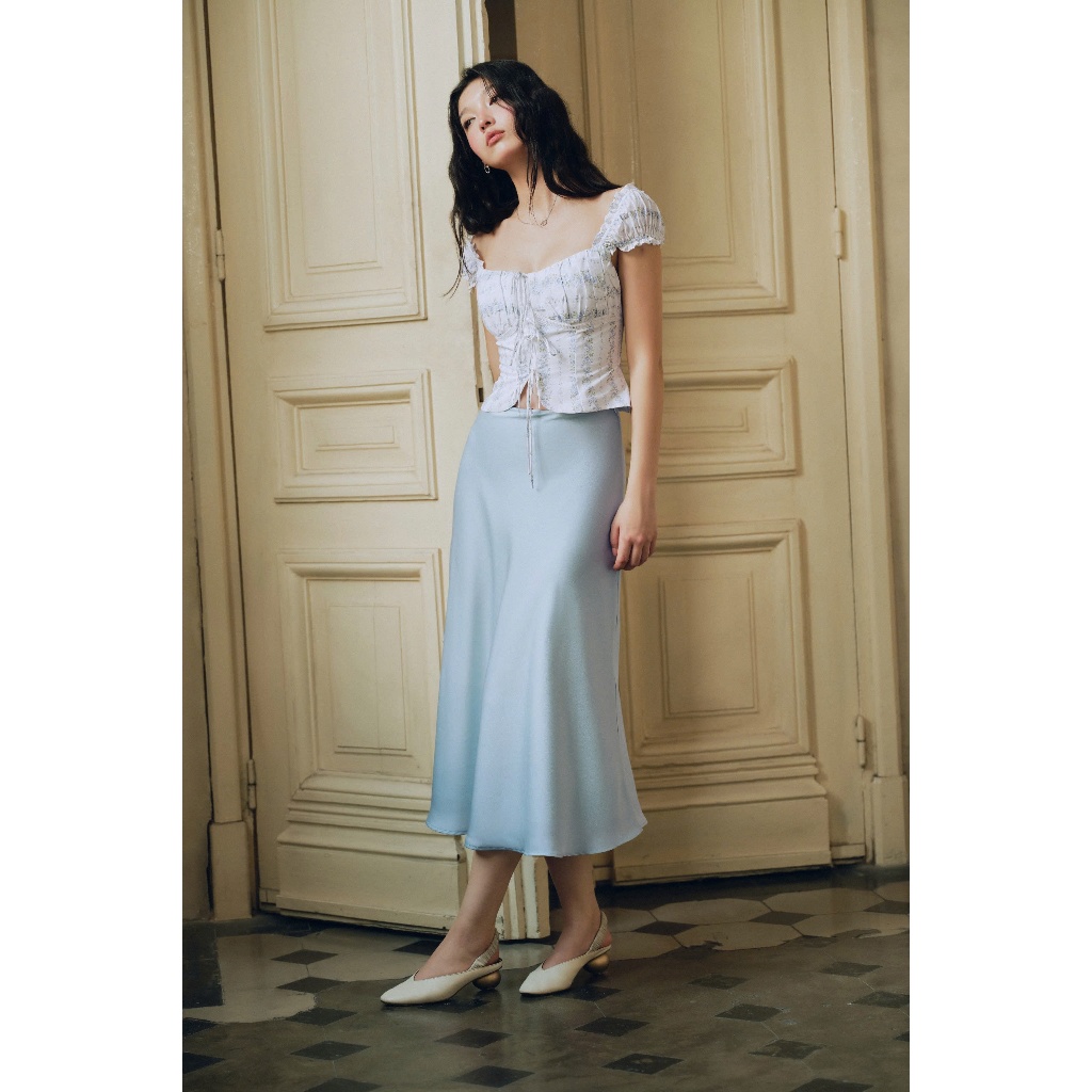 MAVEN - Chân váy lụa xanh trơn Isabel Baby Blue Skirt