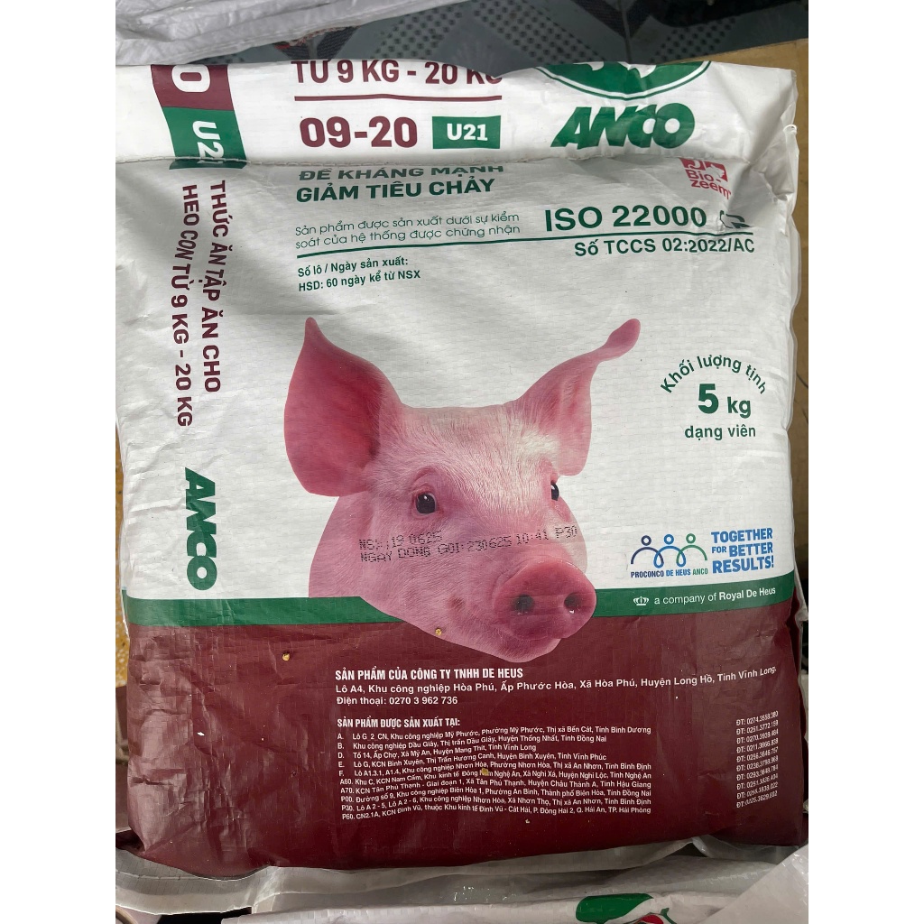 Cám heo con, Thức ăn tập ăn cho heo con từ 9kg - 20kg, thức ăn cho dúi, nhím, thỏ, Anco 09-20 U21, t