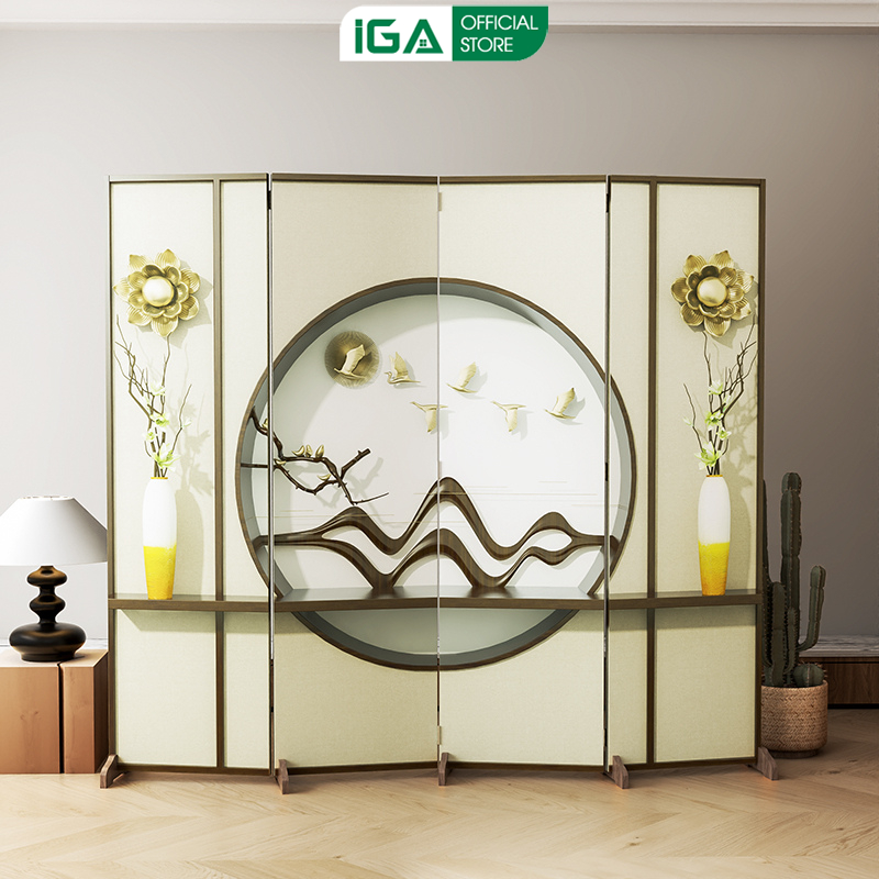 Vách ngăn bình phong bộ 4 tấm in họa tiết hiện đại sang trọng thương hiệu IGA - GP392